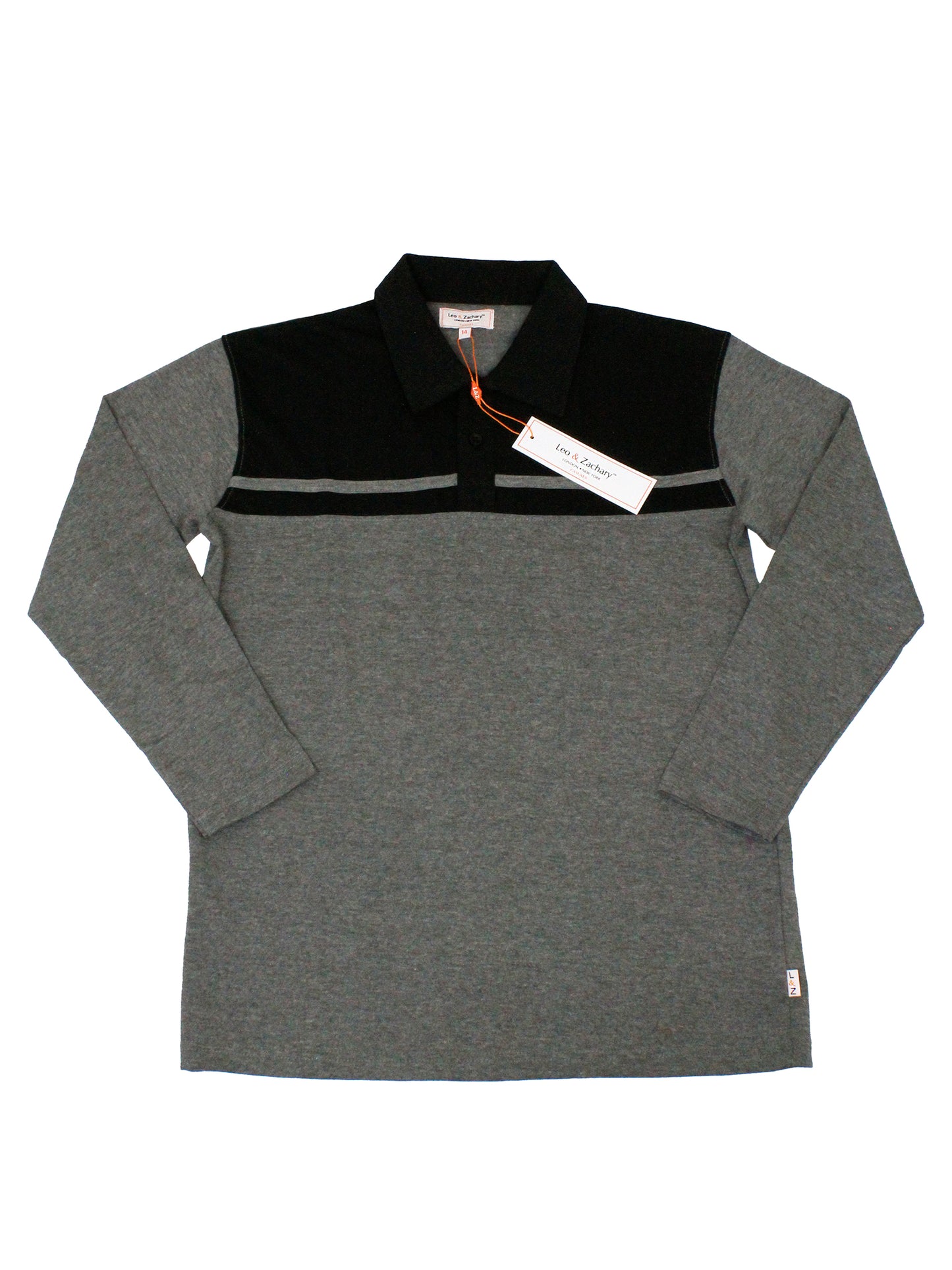 Leo & Zachary 34518 Boy's Long Sleeve Polo - Black/Grey