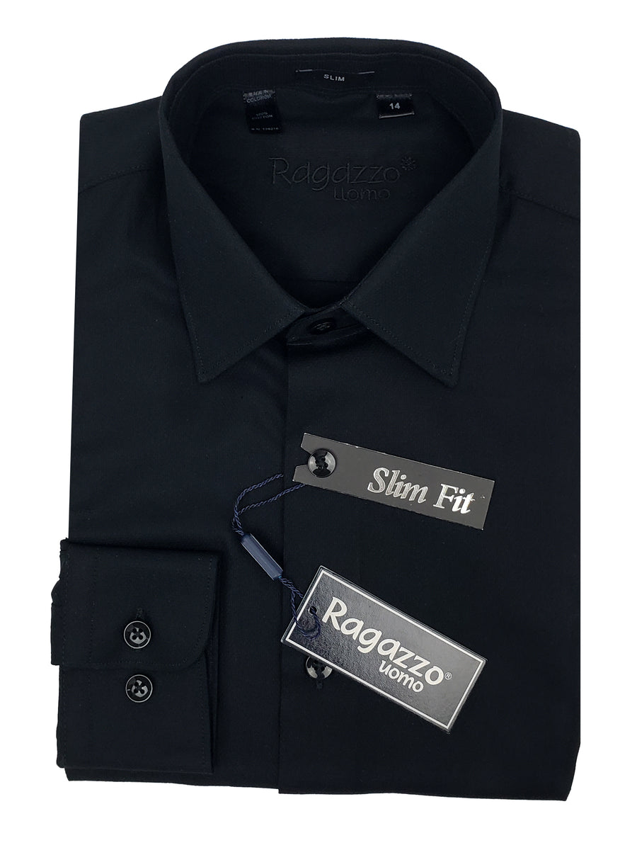 Ragazzo 34873 Boy's  Dress Shirt - Tonal Micro - Black