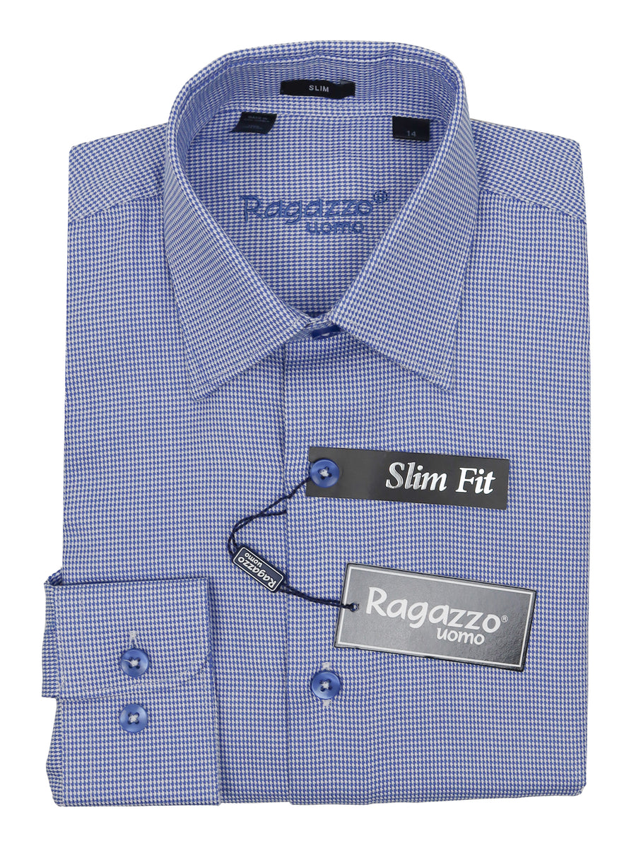 Ragazzo 34885 Boy's Slim Fit Dress Shirt - Neat - Medium Blue