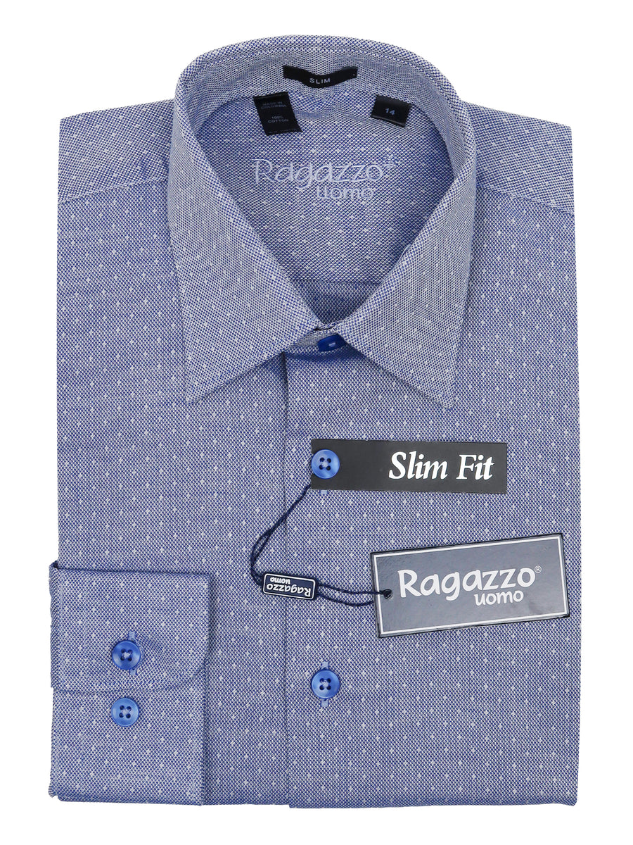 Ragazzo 34899 Boy's Slim Fit Dress Shirt - Neat - Navy