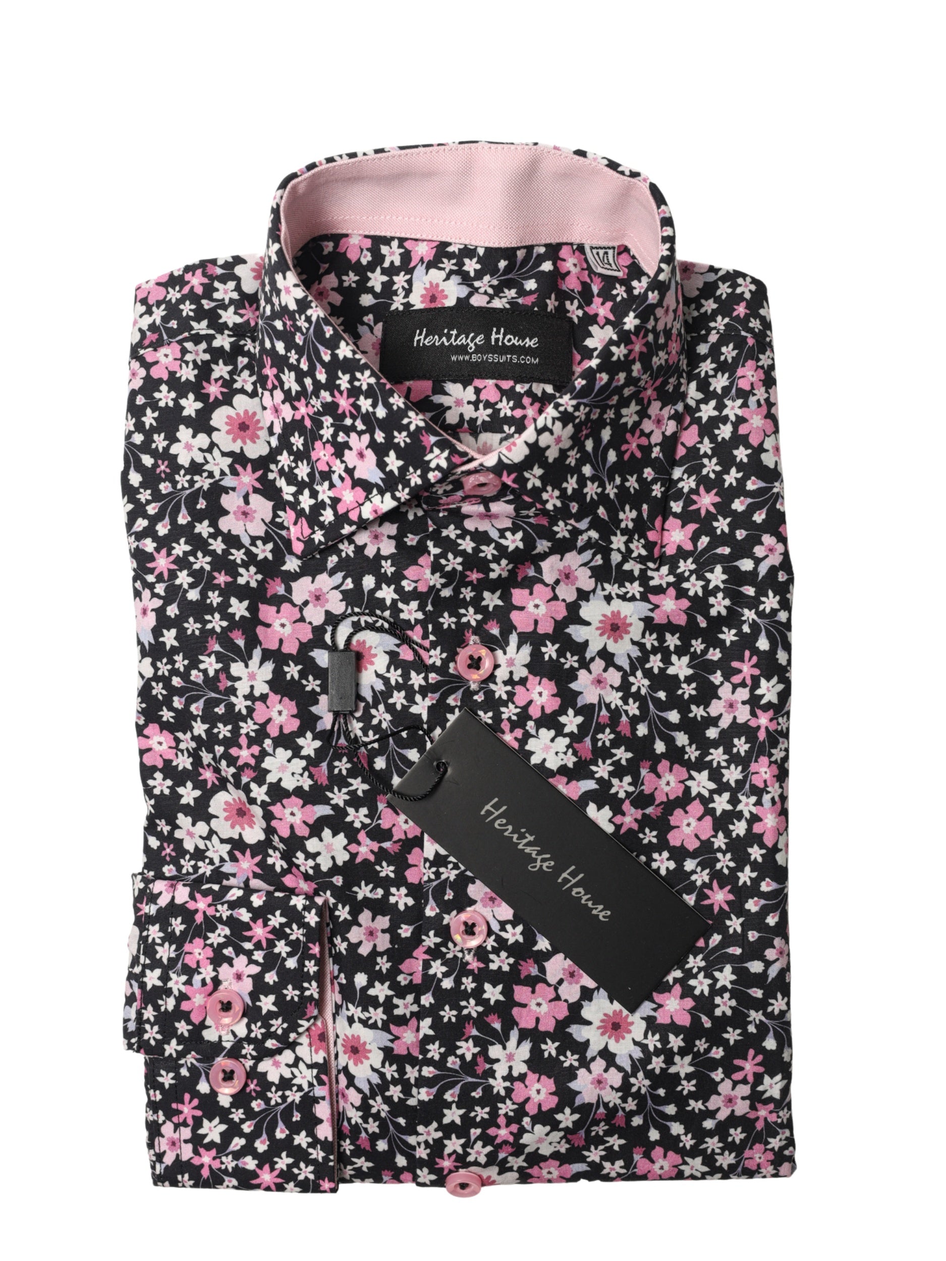 Heritage House 35011 Boy's Long Sleeve Sport Shirt - Floral - Black/Pink 22 REG / Black/Pink Heritage House 35011 Boy's Long Sleeve Sport Shirt - Floral - Black/Pink 22 REG / Black/Pink