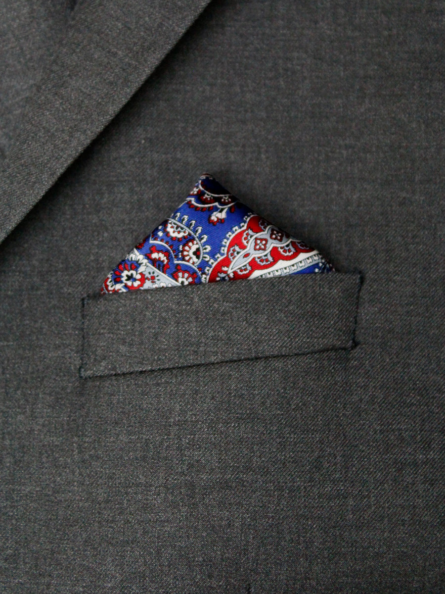 Heritage House Pocket Square 35281 - Neat - Blue/Red/Grey