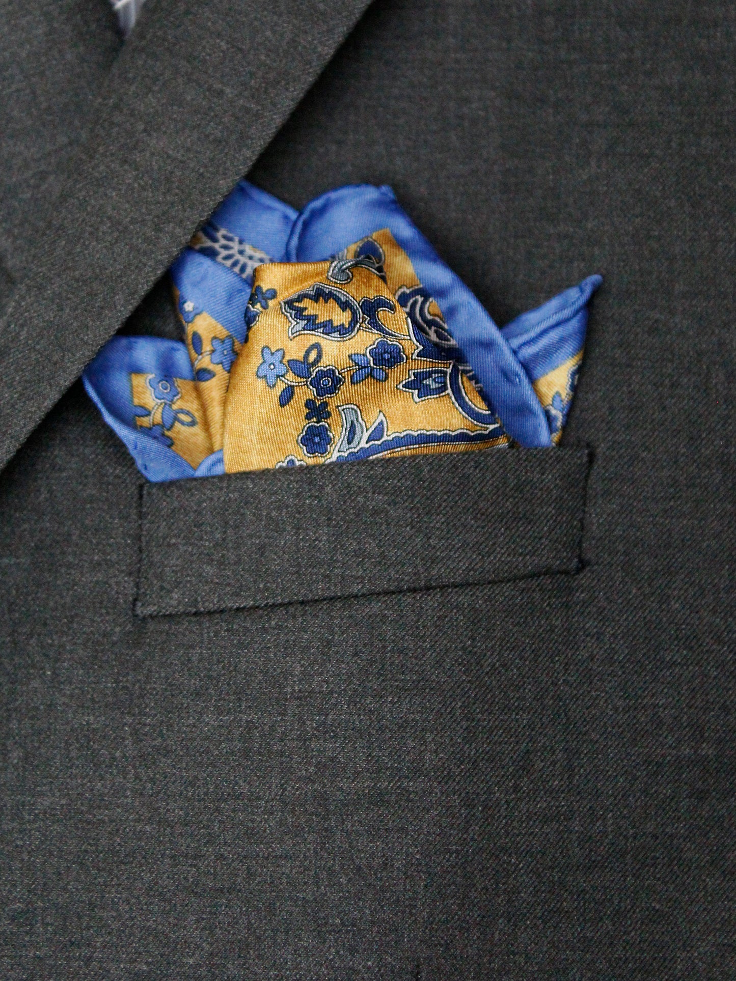 Heritage House Pocket Square 35284 - Paisley - Ochre/Blue