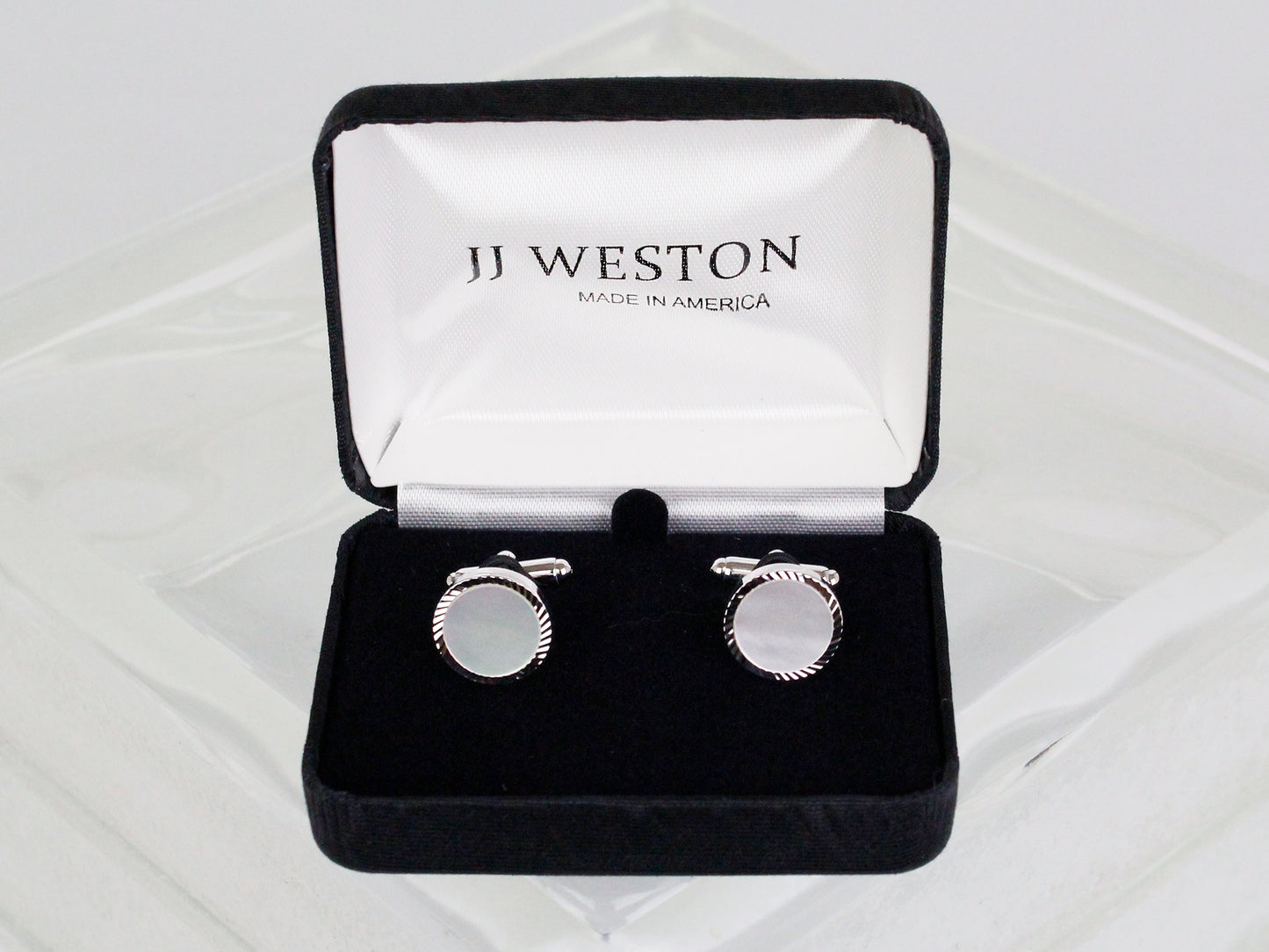 JJ Weston 35374 Cufflinks - Diamond Cut Edge - Silver Mother of Pearl