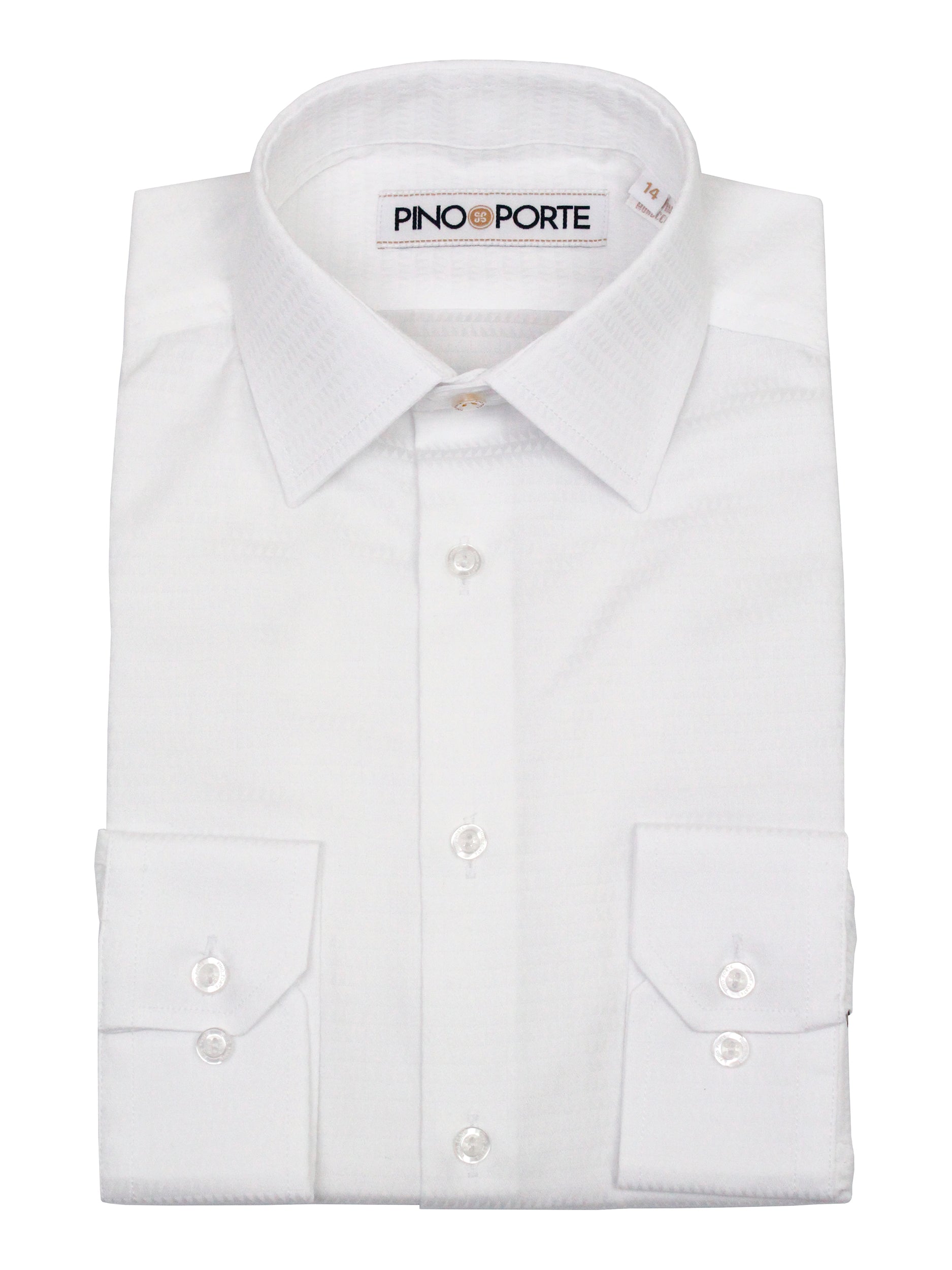 mens white 100 cotton dress shirts Men's Slim Fit White Textured Spread Collar French Cuff Cotton Dress Shirt, 15 / 32/33