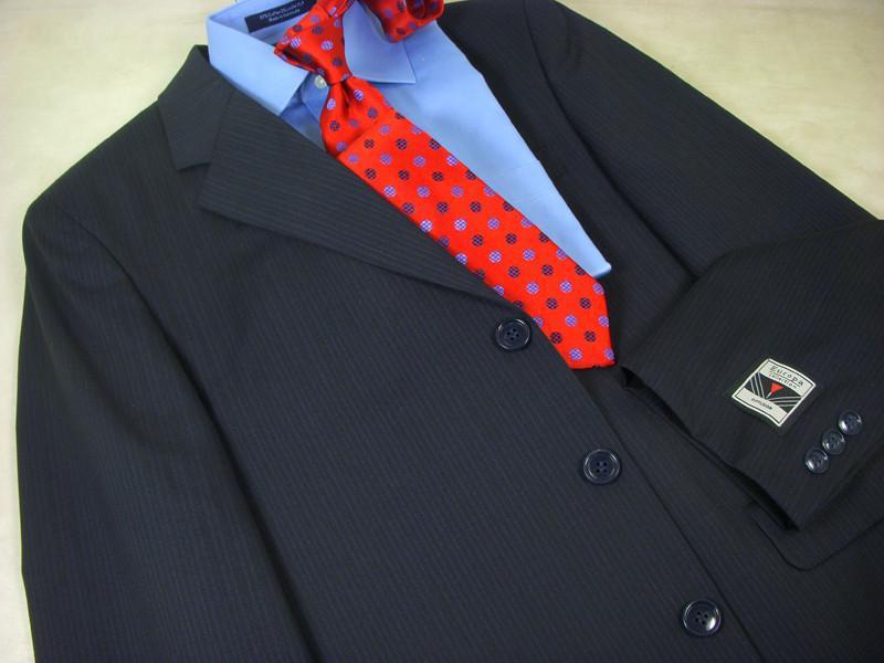 Europa 164 55% Polyester / 45% Wool Boy's Suit - Striped - Navy