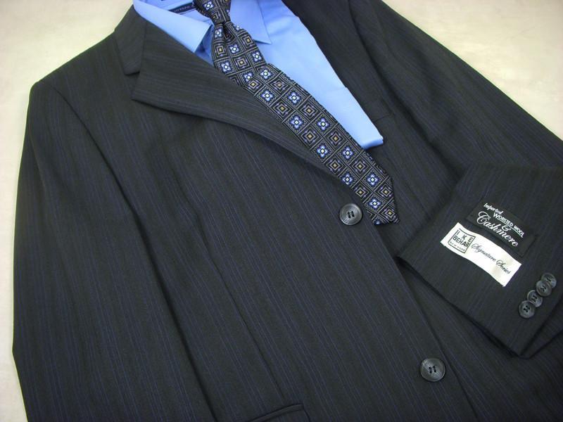 Ike Behar 3907 95% Wool/ 5% Cashmere Boy's Suit - Stripe - Charcoal
