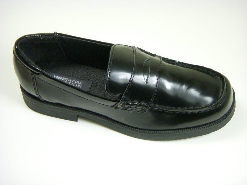 Reaction By Kenneth Cole 5229 Leather Boy's Shoe - Penny Loafer - Black