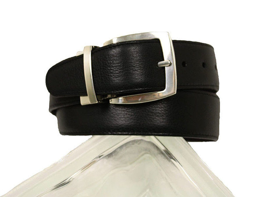 Brighton 6426 100% leather Boy's belt - Grain calf - Black / brown, Reversible Silver Buckle