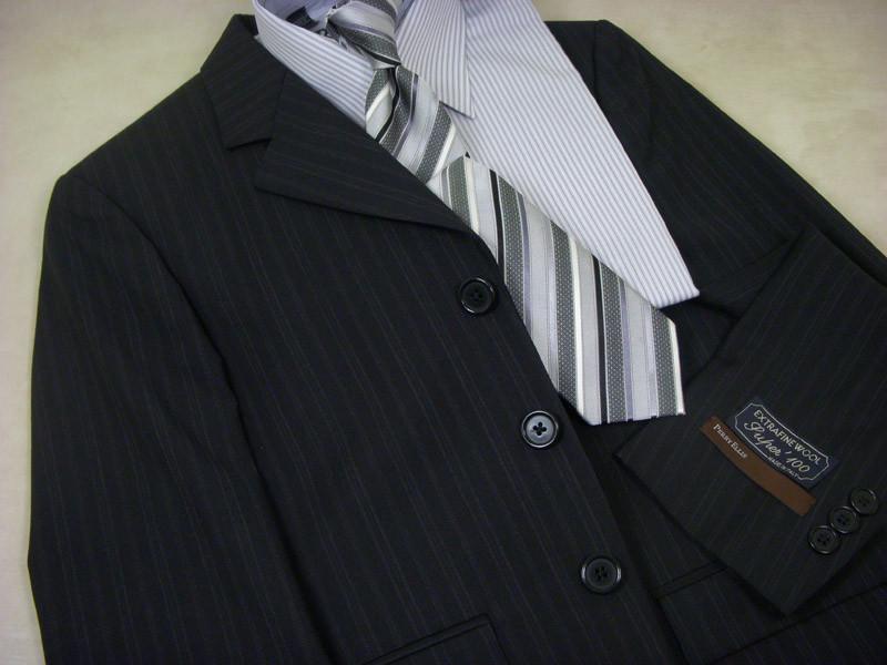 Perry Ellis 74 100% Wool Boy's Suit - Stripe - Black