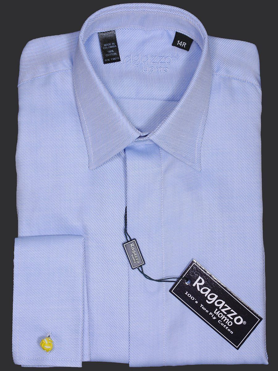 Ragazzo 8231 French Cuff Boy's Dress Shirt - Sky Blue - Tonal Diagonal Weave - 100% Cotton