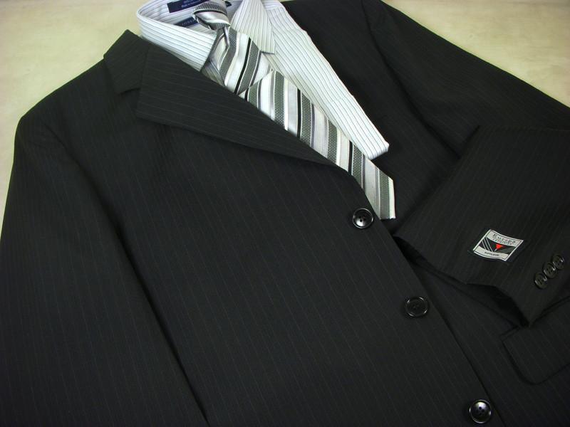 Europa 8512 55% Polyester/ 45% Wool Boy's Suit - Stripe - Black
