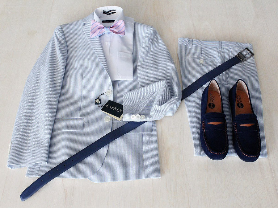 Complete Blue Seersucker Outfit 22261 Boys Suit Bundle Lauren 