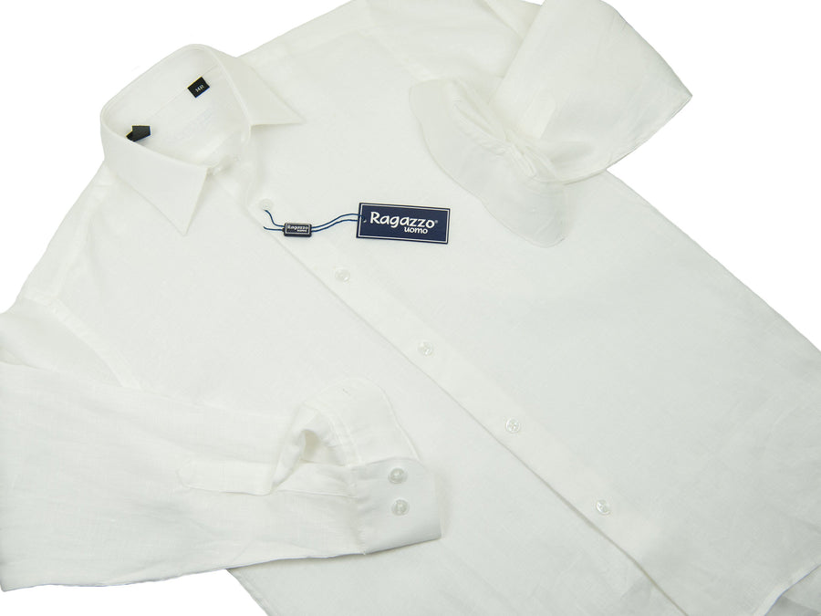 Ragazzo 28525 Boy's Long Sleeve Sport Shirt - Linen - White Boys Sport Shirt Ragazzo 