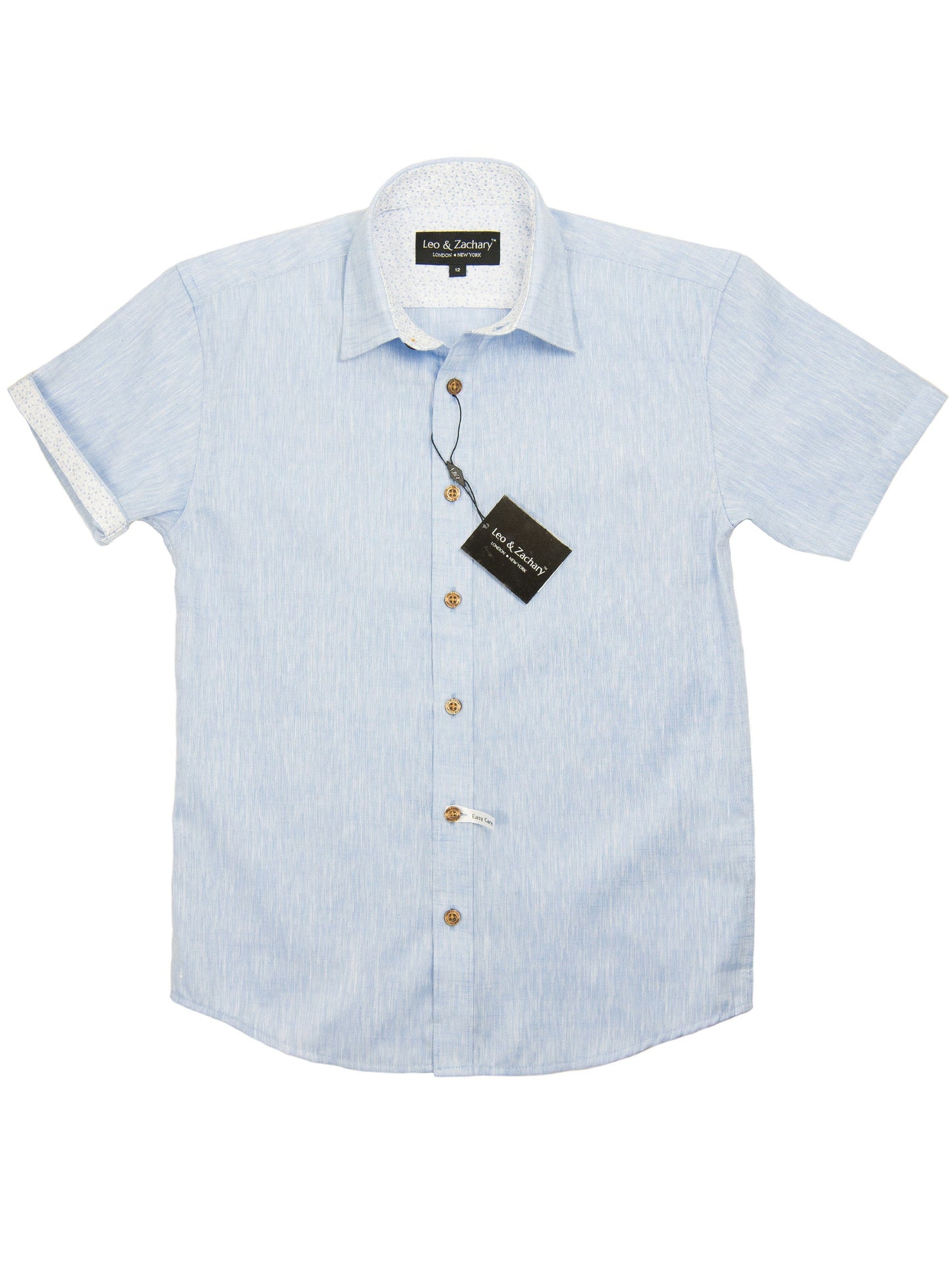 Leo & Zachary 28218 Boy's Short Sleeve Sport Shirt-Linen Look-Sky Blue Boys S/S Woven Leo & Zachary