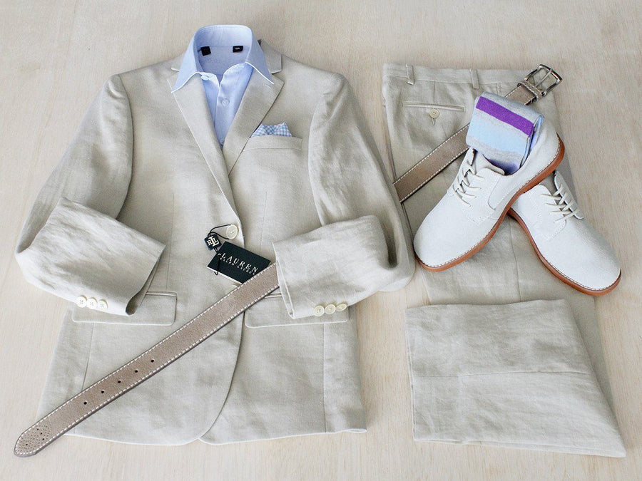Complete Tan Linen Suit Outfit 22289 Boys Suit Bundle Lauren 