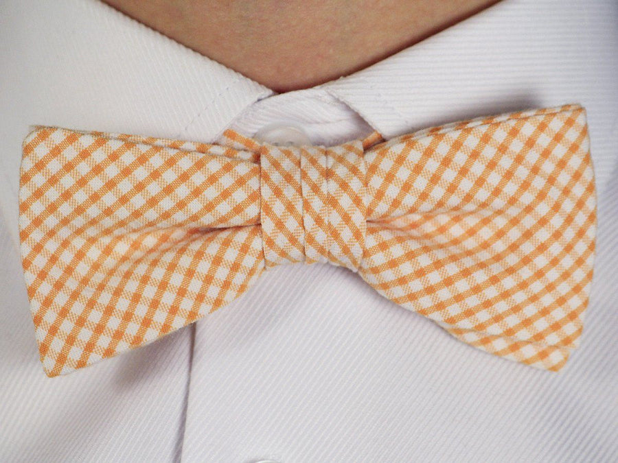 High Cotton 16599 Tangerine/White Bowtie - Gingham Check - 100% Cotton - Pre-Tied - Adjustable neck band