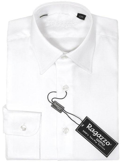 Ragazzo 10887 Boy's Dress Shirt - Tonal Diagonal Weave - White