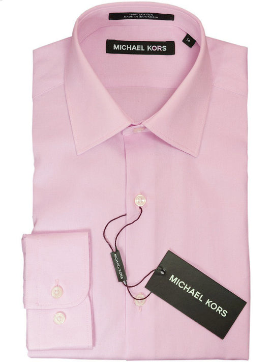Michael Kors 18278 100% Cotton Boy's Dress Shirt - Solid Broadcloth - Rose, Long Sleeve