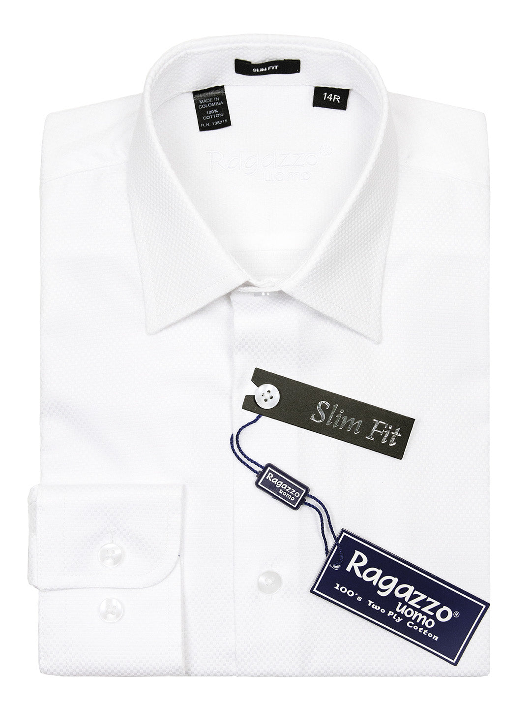 Ragazzo 21098 Boy's Dress Shirt - Slim Fit - Box Weave - White