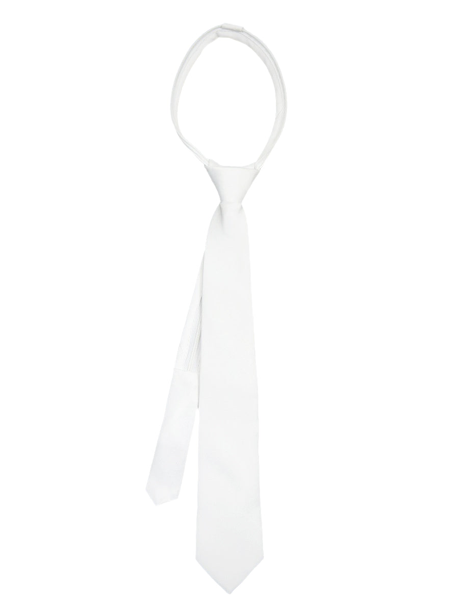 Zenio 26251 Boy's Tie - Pre-Tied with Zipper - Solid - White