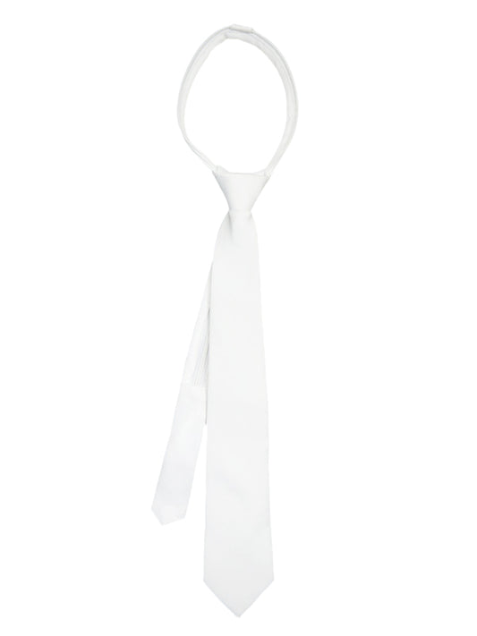 Zenio 26251 Boy's Tie - Pre-Tied with Zipper - Solid - White