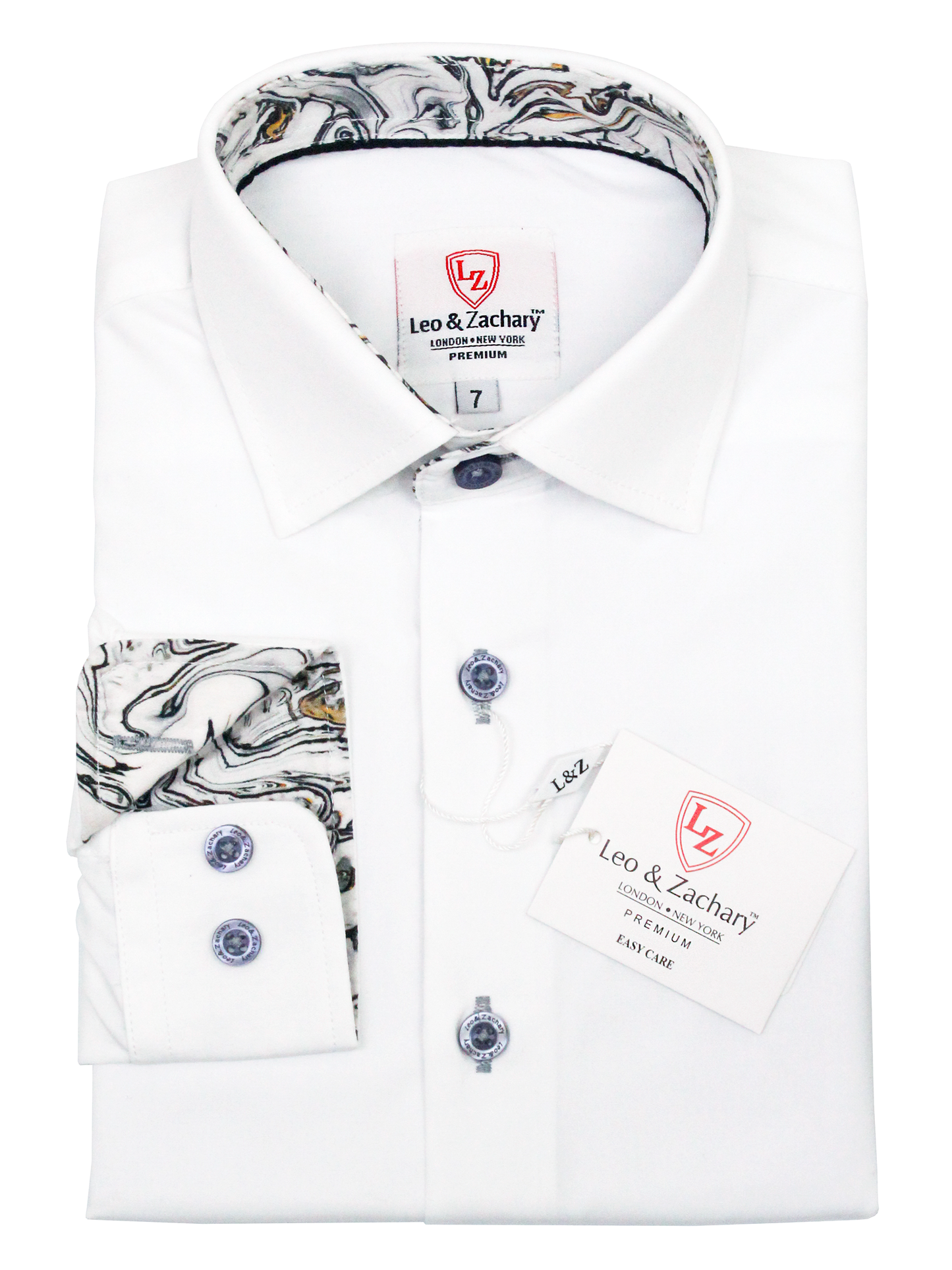 Leo & Zachary 35637 Boy's Long Sleeve Sport Shirt - White/Grey