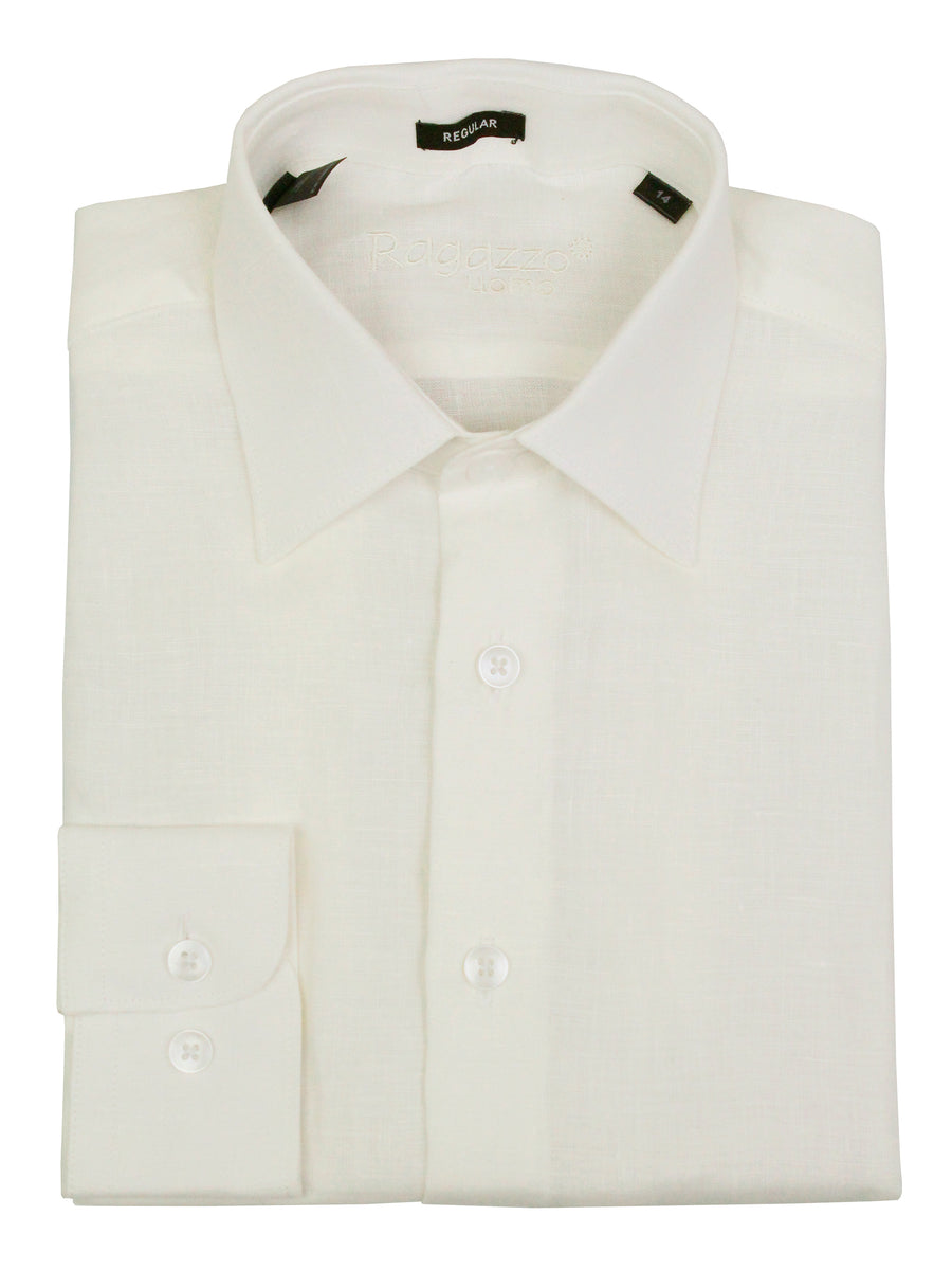 Ragazzo 35933 Boy's Long Sleeve Sport Shirt - Linen - Creme
