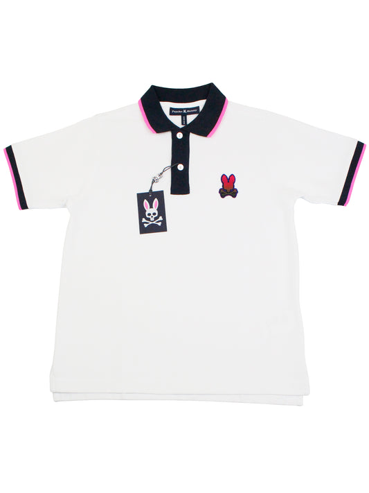 Psycho Bunny 36117 Boy's Short Sleeve Fashion Polo - Strype Pique - White