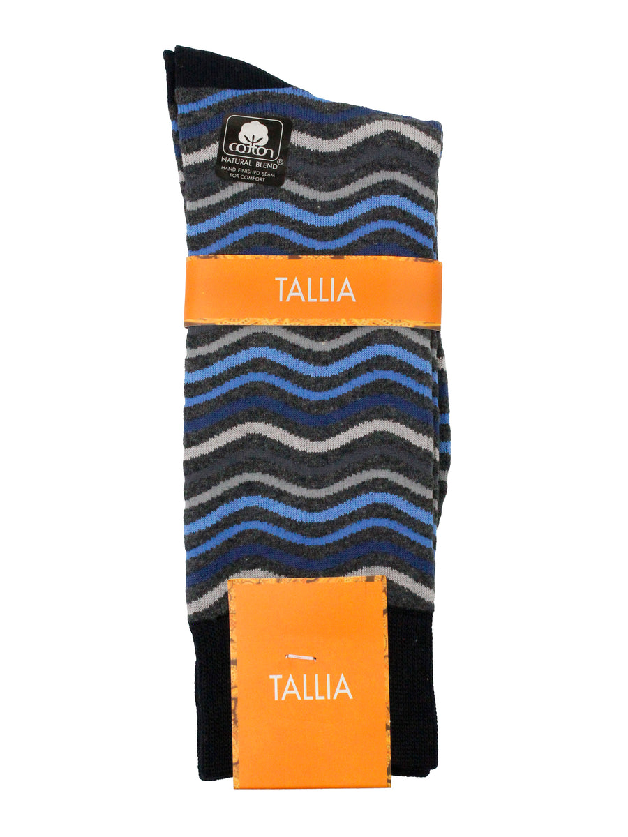 Tallia 36242 Men's Socks - Wavy Stripes - Grey/Blue