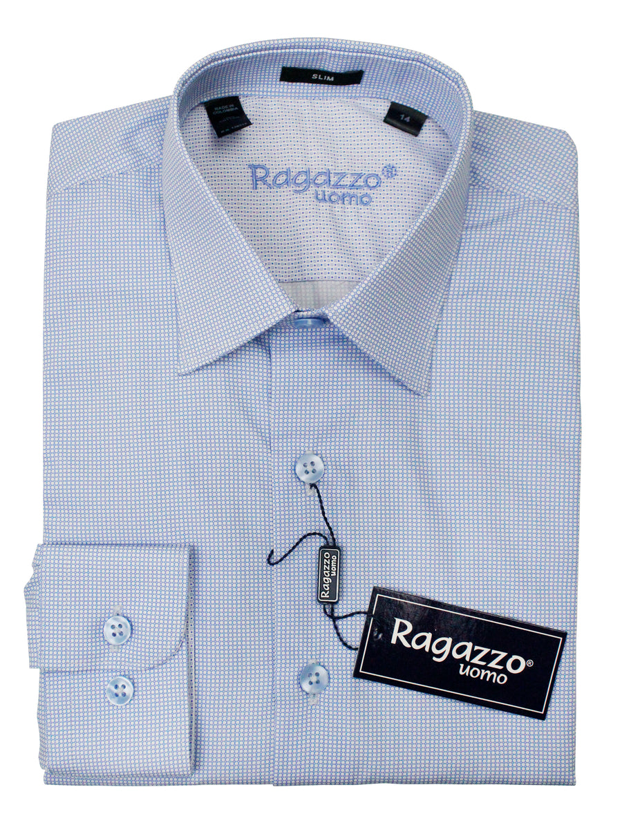 Ragazzo 36634 Boy's Slim Fit Dress Shirt - Neat - Blue/White