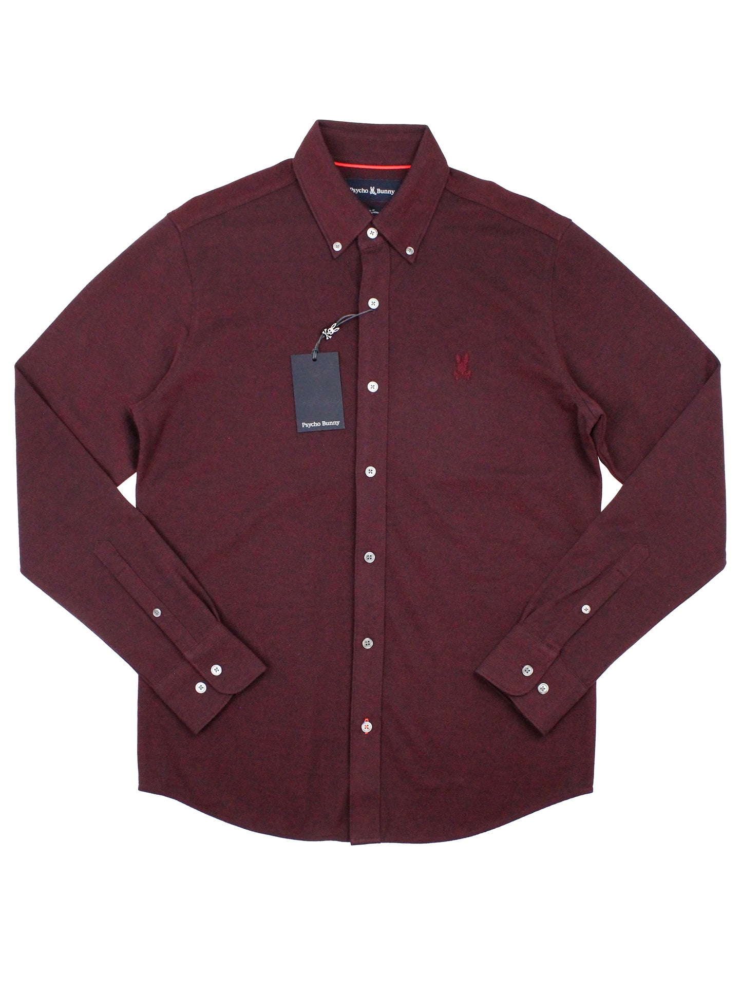 Psycho Bunny 36944 Young Men's Long Sleeve Sport Shirt - Oxford - Crimson