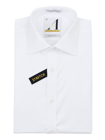 Alviso 36966 Boy's Dress Shirt - Stretch Pinpoint Oxford - White
