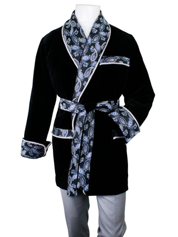 Image of Dion 37059 Young Man's Lounge Jacket - Paisley Teardrop - Black/Blue