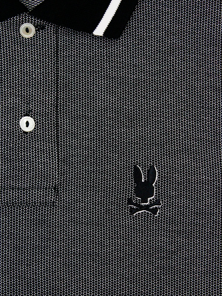 Psycho Bunny 37145 Young Men's Short Sleeve Polo - Warsaw Jacquard Pique - Black