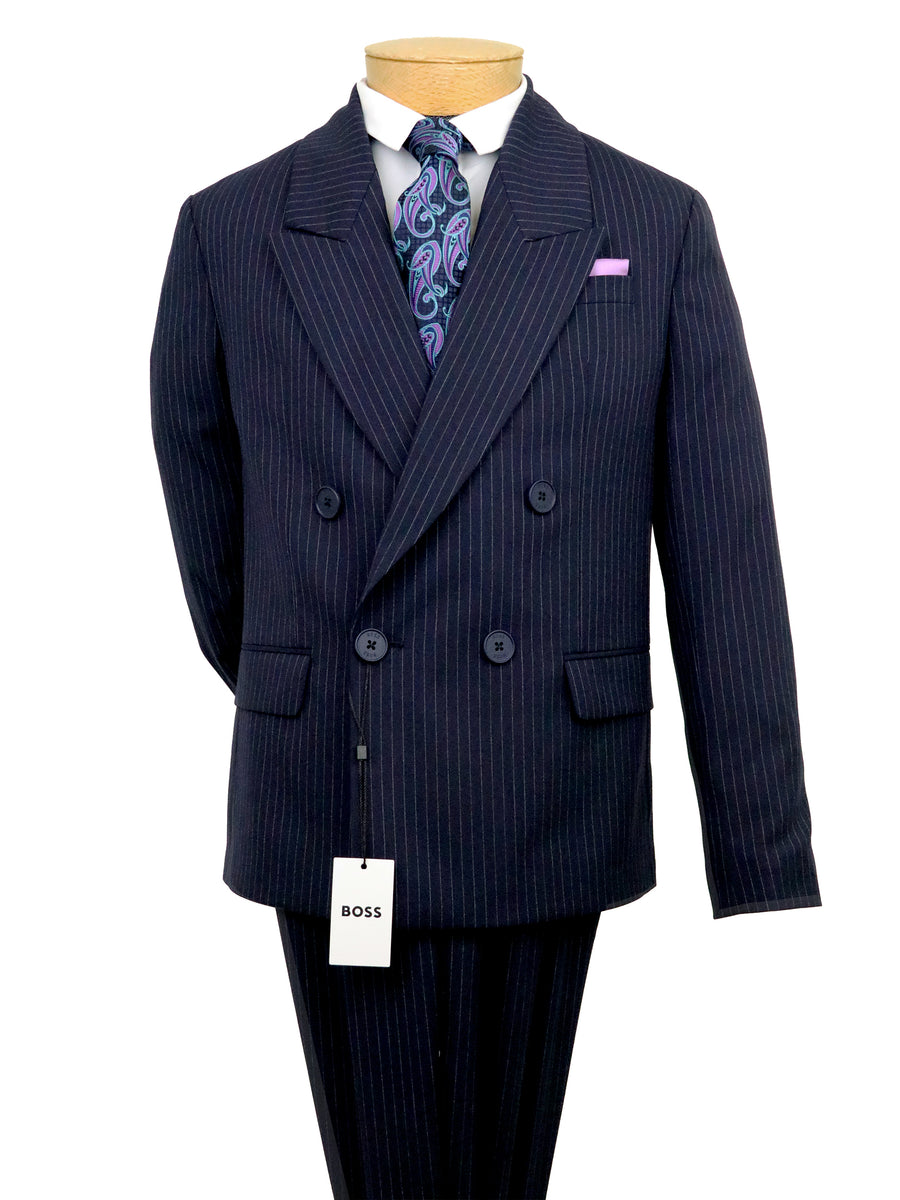 Boss 37212 Boy's Double Breasted Suit Separate Jacket - Stripe - Navy