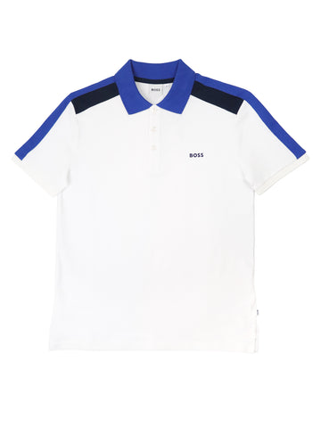 Boss 37273 Boy's Short Sleeve Polo - Color Block - White