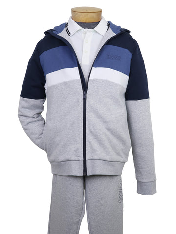Image of Boss 37389 Boy's Sweatsuit Set - Color Block - Chine Grey