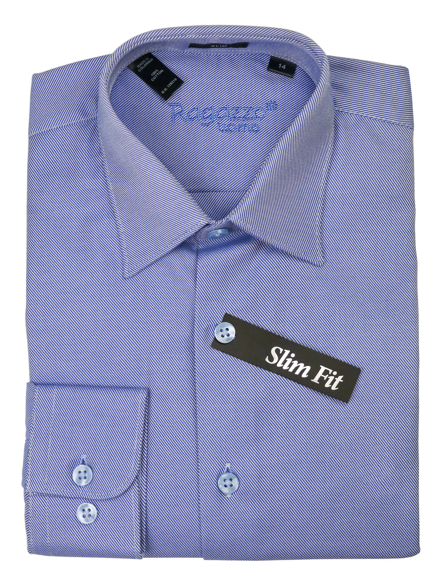 Ragazzo 37503 Boy's Dress Shirt - Diagonal Tonal Weave - Slim Fit - French Blue