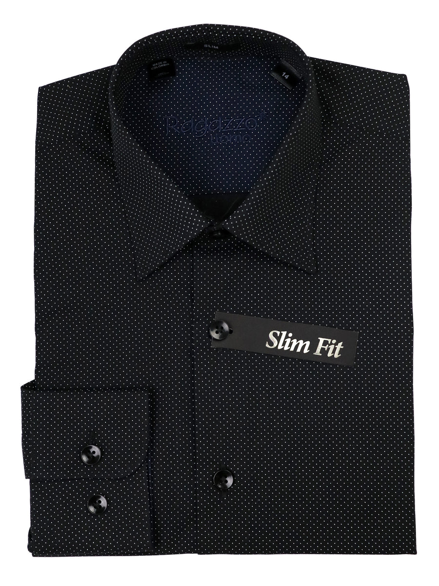 Ragazzo 37510 Boy's Dress Shirt - Dot - Slim Fit - Black