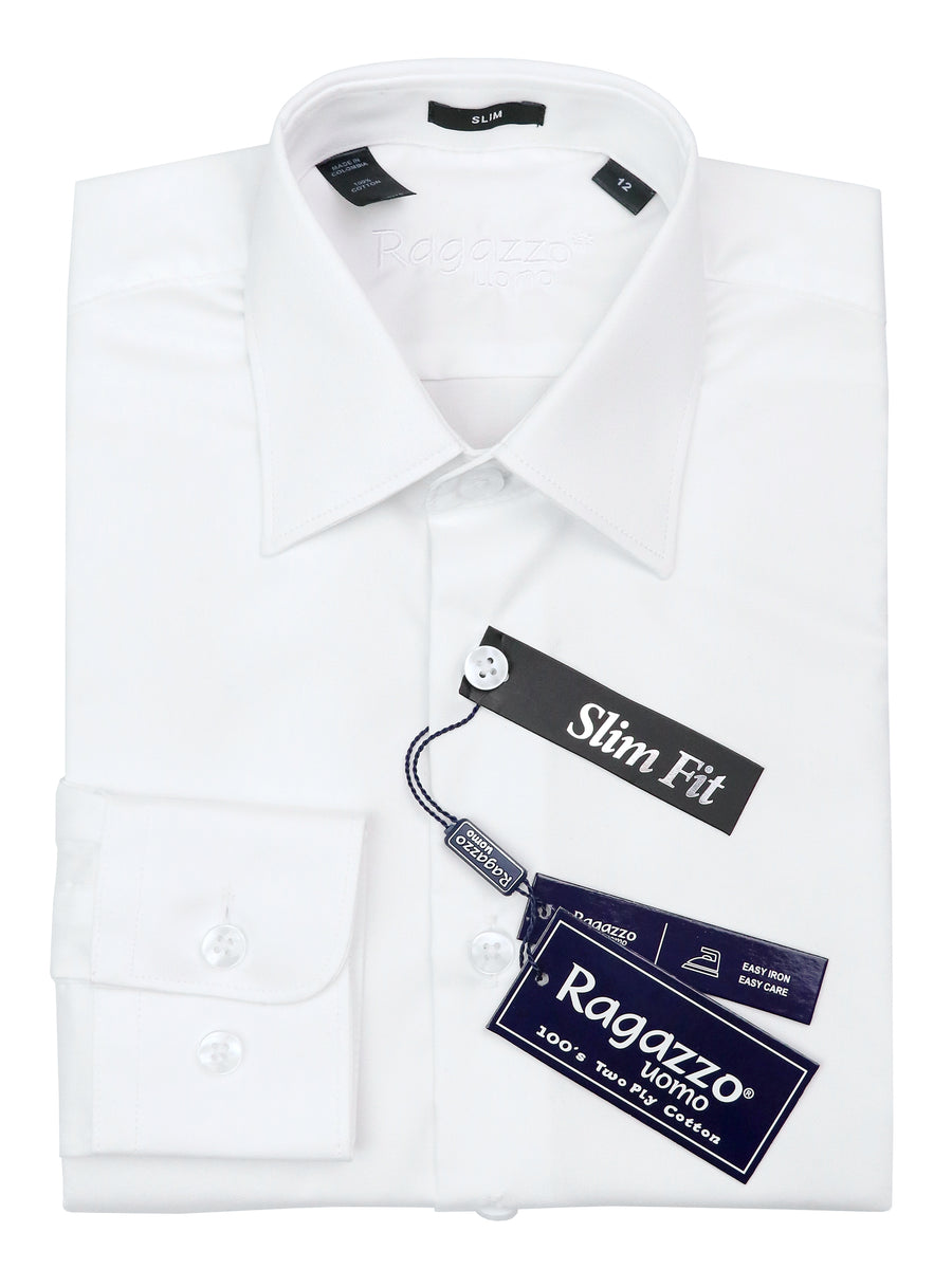 Ragazzo 37651 Boy's Dress Shirt - Twill - Slim Fit - White