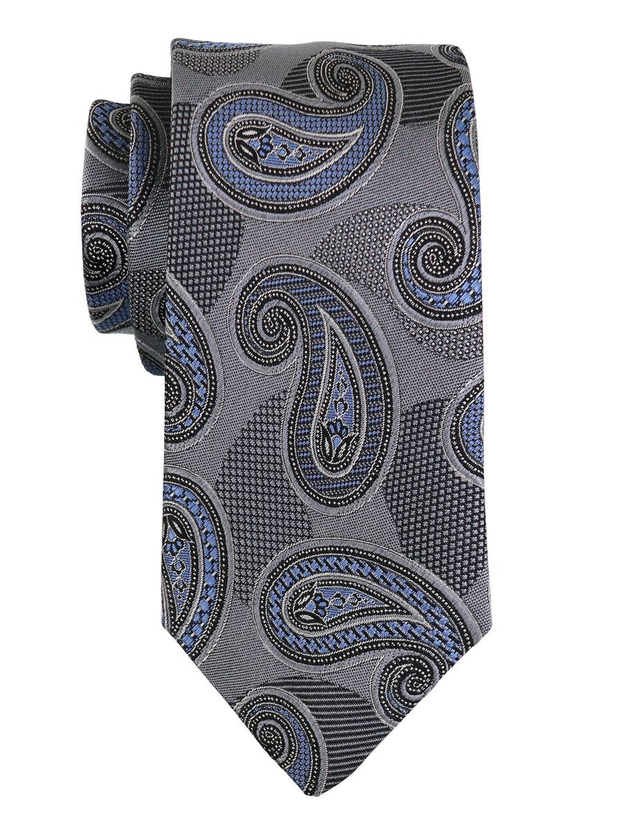 Dion 37657 Boy's Tie - Paisley - Silver/Periwinkle