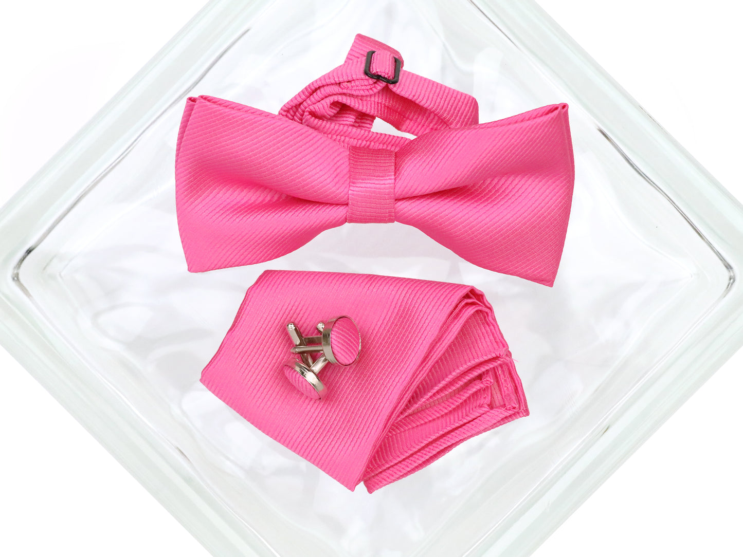 Heritage House 38085 Young Men's Bow Tie Set - Diagonal Tonal - Hot Pink