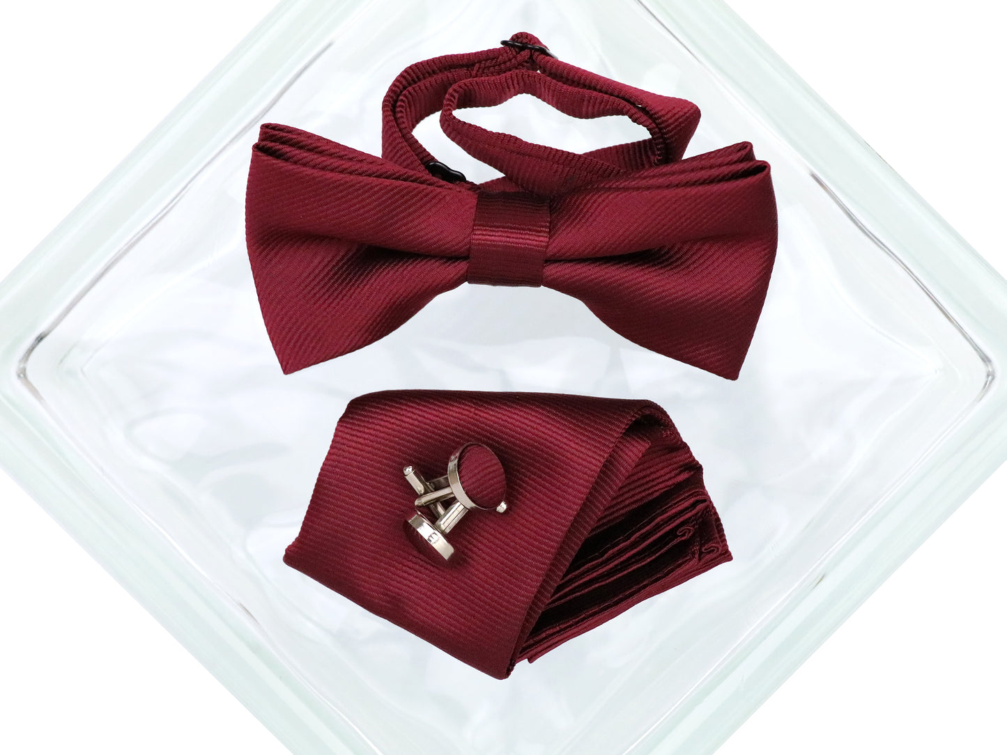Heritage House 38090 Young Men's Bow Tie Set - Diagonal Tonal - Burgundy