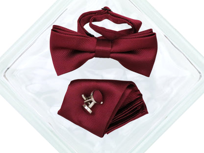 Heritage House 38090 Young Men's Bow Tie Set - Diagonal Tonal - Burgundy