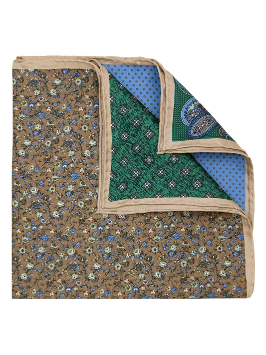 Heritage House 38287 Pocket Square - Neat - Green/Beige/Powder