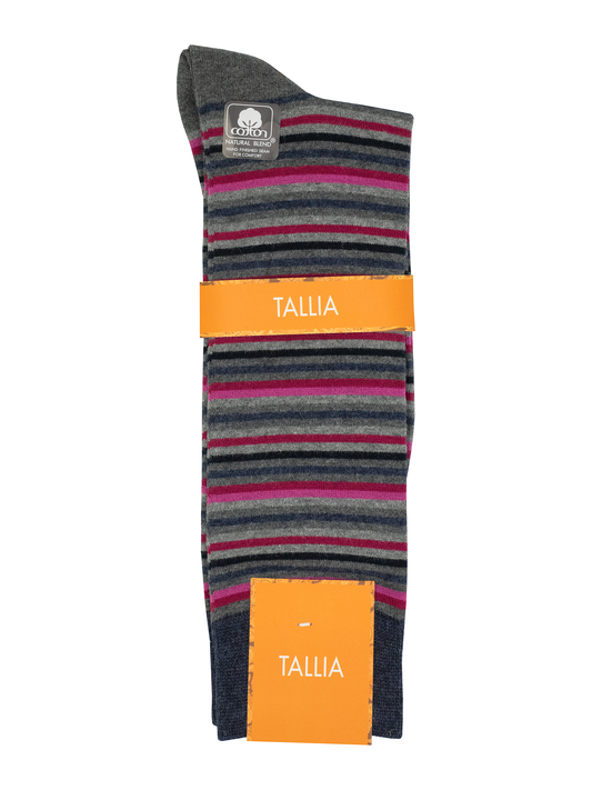 Tallia 38461 Young Men's Socks - Stripe - Berry/Grey