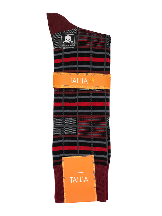 Tallia 38466 Young Men's Socks - Stripe - Burgundy/Charcoal