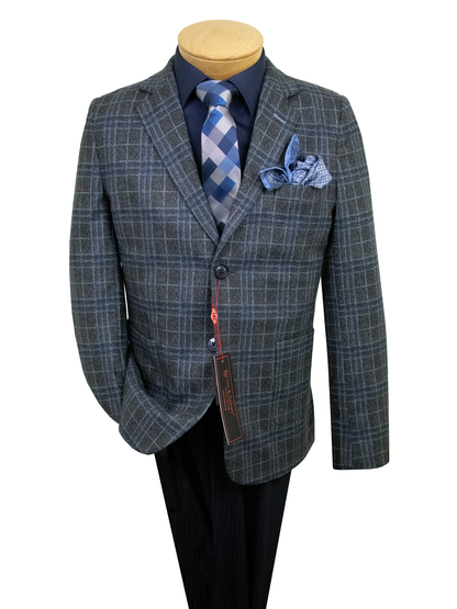 Leo & Zachary 38780 Boy's Sport Coat - Plaid - Grey/Blue