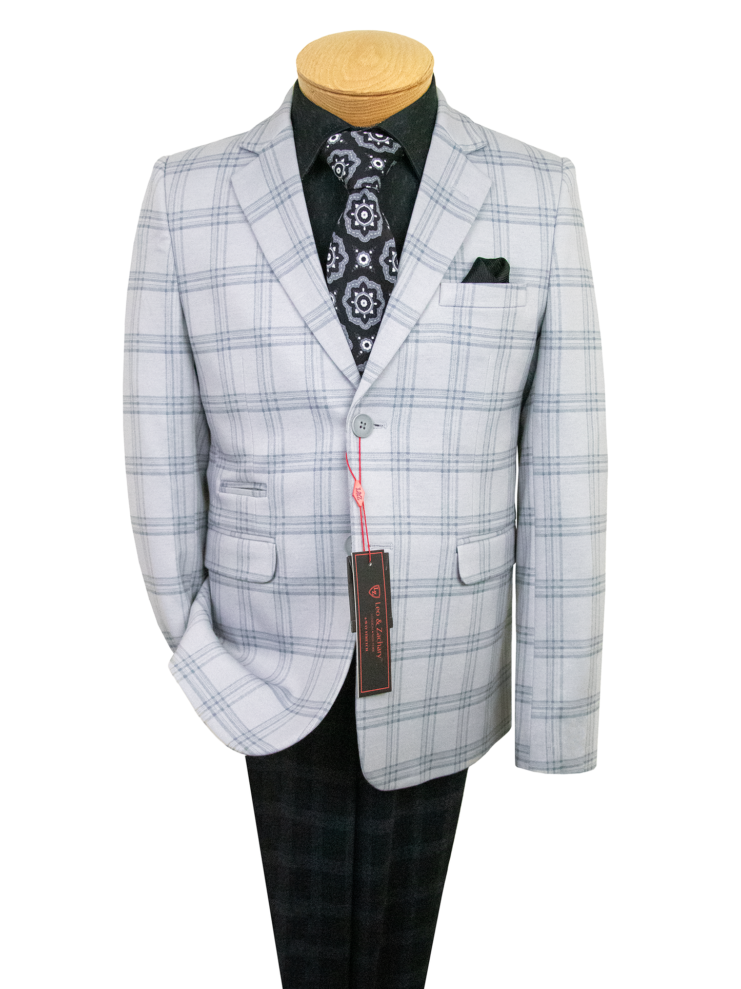 Leo & Zachary 38804 Boy's Sport Coat - Plaid - Cool Grey